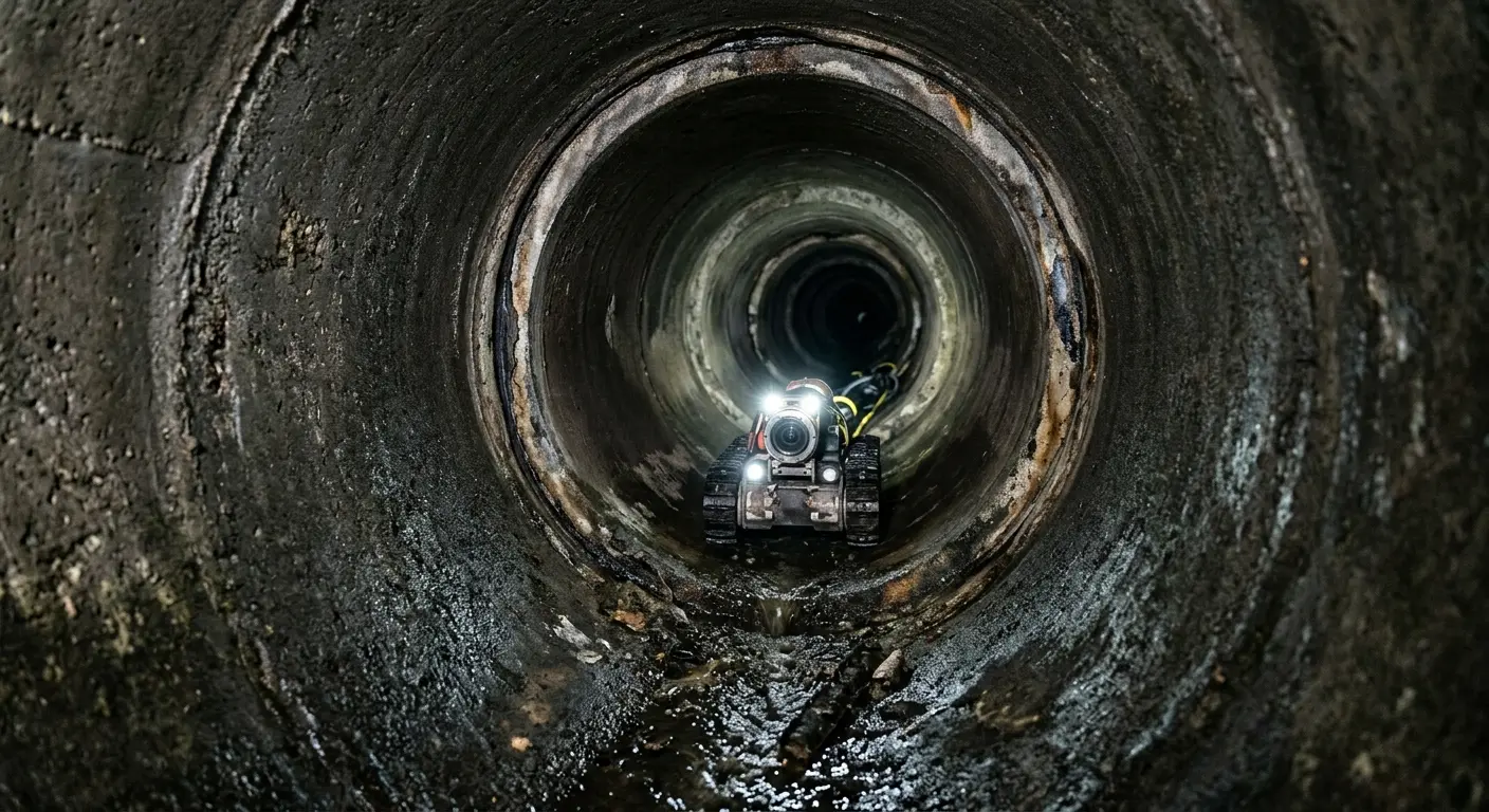 Robotic sewer camera inspecting pipe interior for Sewer Line Cleaning in Merritt Island