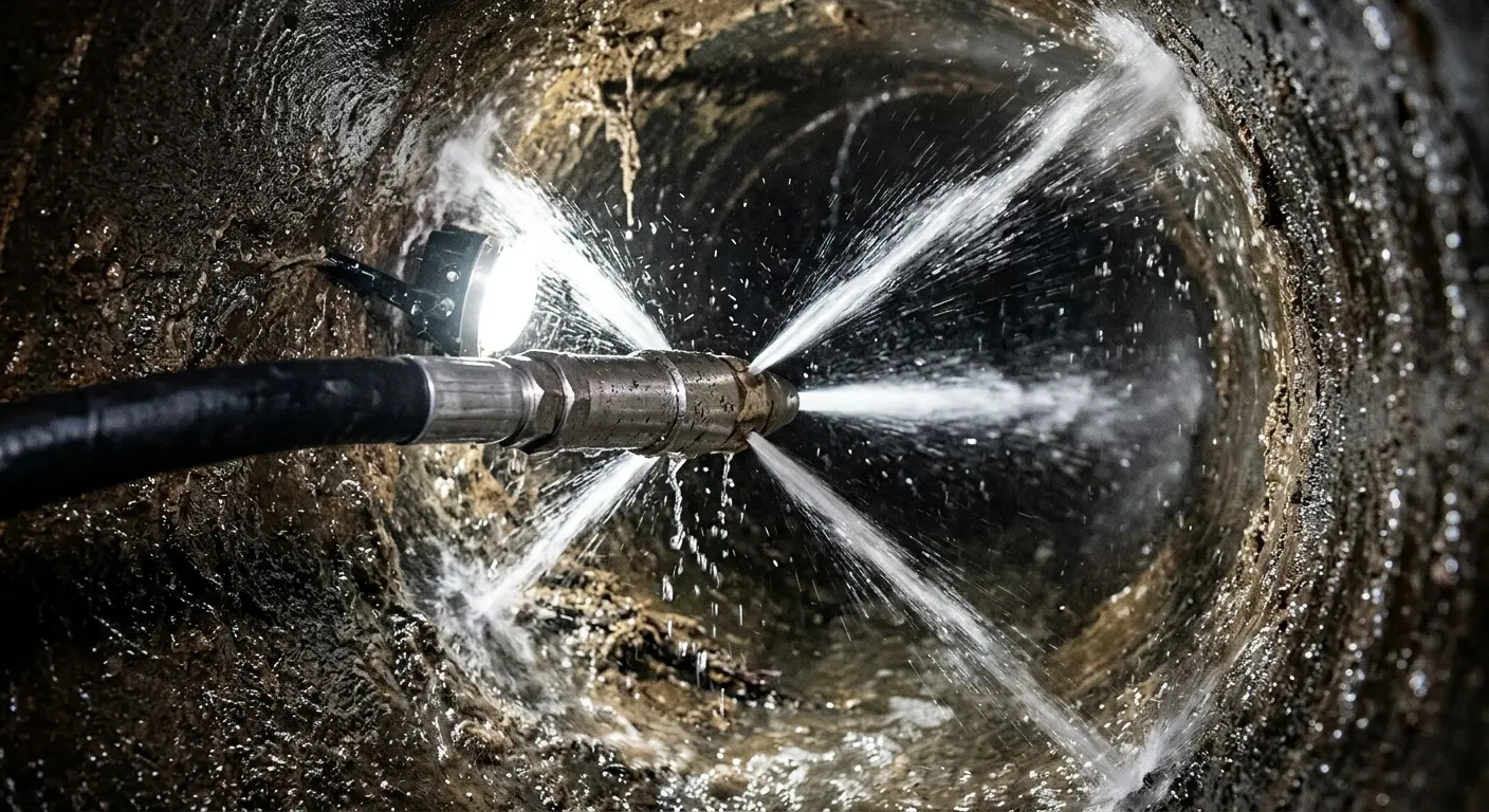 High-pressure hydro jetting nozzle cleaning sewer pipe for Sewer Cleanout in Merritt Island
